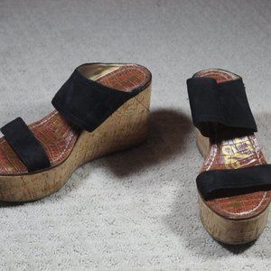 Sam Edelman Size 8 Black Suede Slide On Platform Wedge Heels